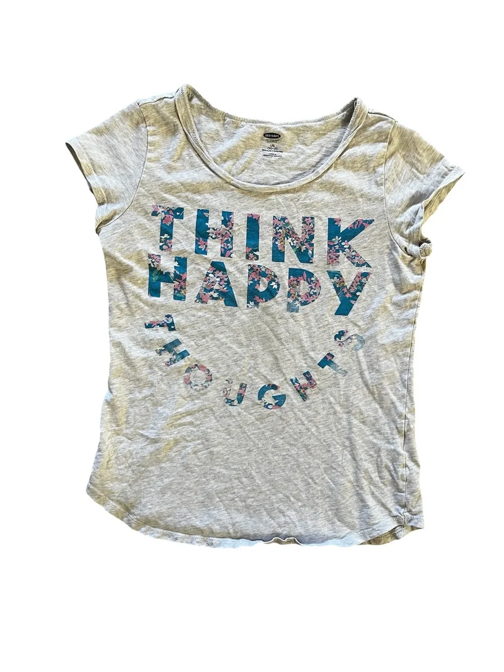 Old Navy Light Gray Floral 'Think Happy Thoughts' Graphic Tee